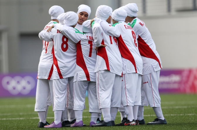 Iranian girls soccer team at Youth Olympic Games
